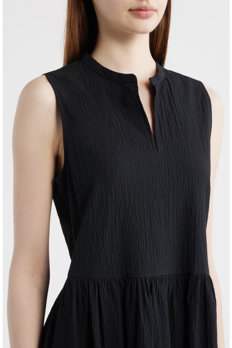 Split Neck Textured Stretch Cotton Dress, Alternate, color, BLACK