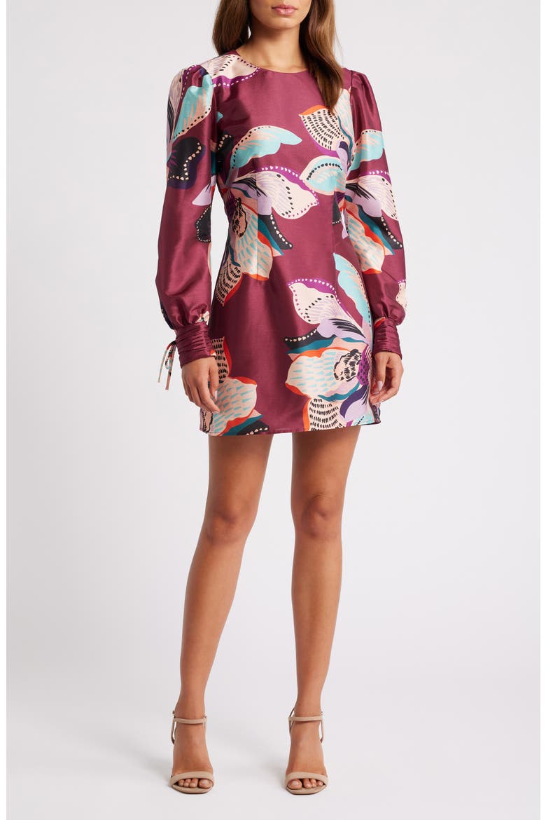 Puff Shoulder Long Sleeve Minidress, Main, color, PLUM FLORAL