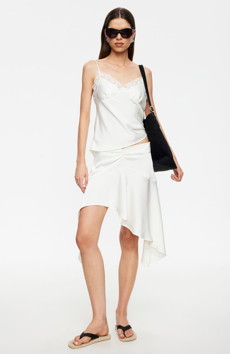 LIONESS Gloss Ruffle Satin Skirt, Alternate, color, Porcelain