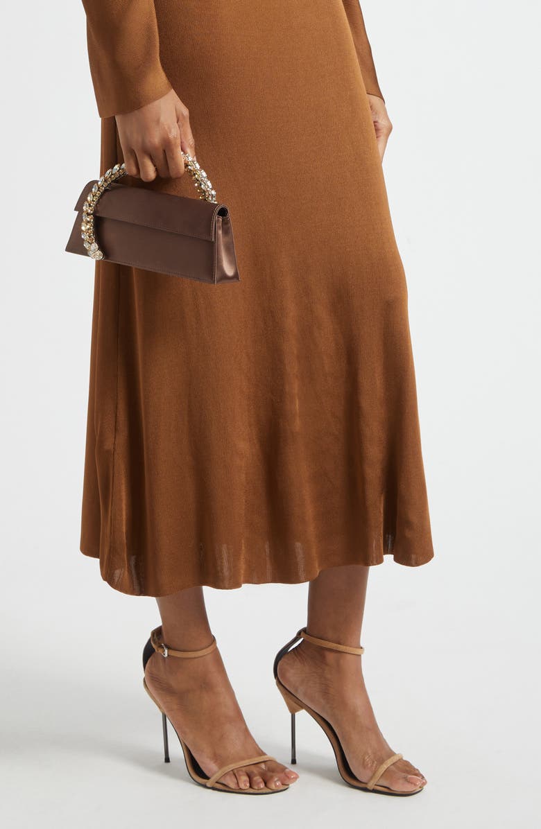 L’alingi Karma Crystal Handle Satin Clutch, Alternate, color, Brown