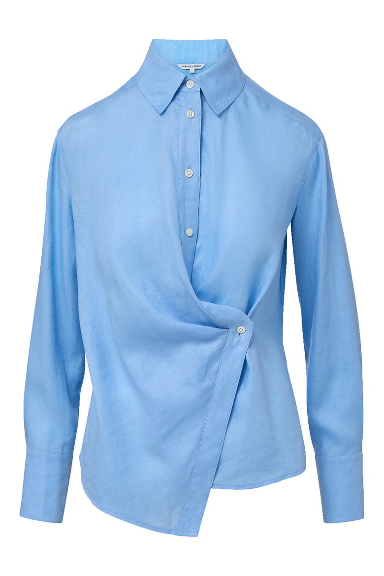 Perezzi Asymmetric Linen Button-Up Shirt, Alternate, color, BLUE JAY