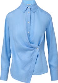Veronica Beard Perezzi Asymmetric Linen Button-Up Shirt