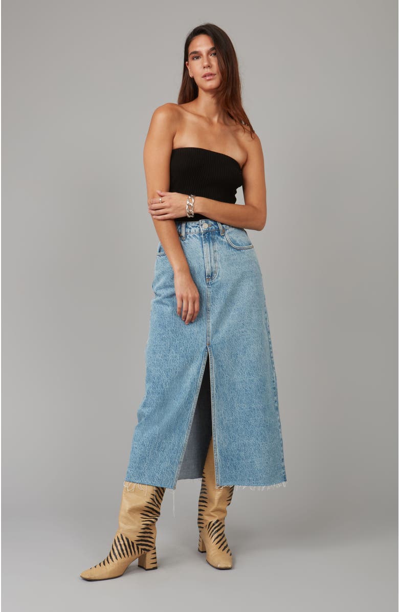 Lola Denim Halston High Rise Maxi Skirt, Alternate, color, Vintage Ice Blue