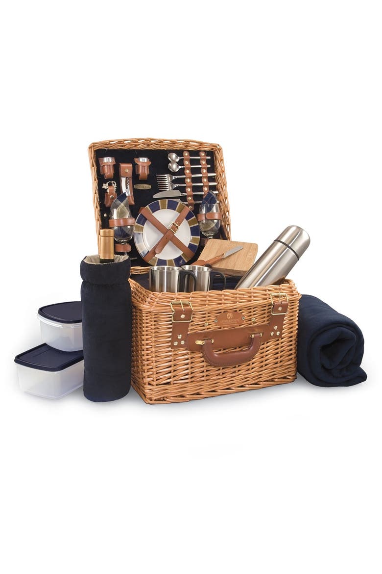 'Canterbury' Wicker Picnic Basket, Main, color, BLUE
