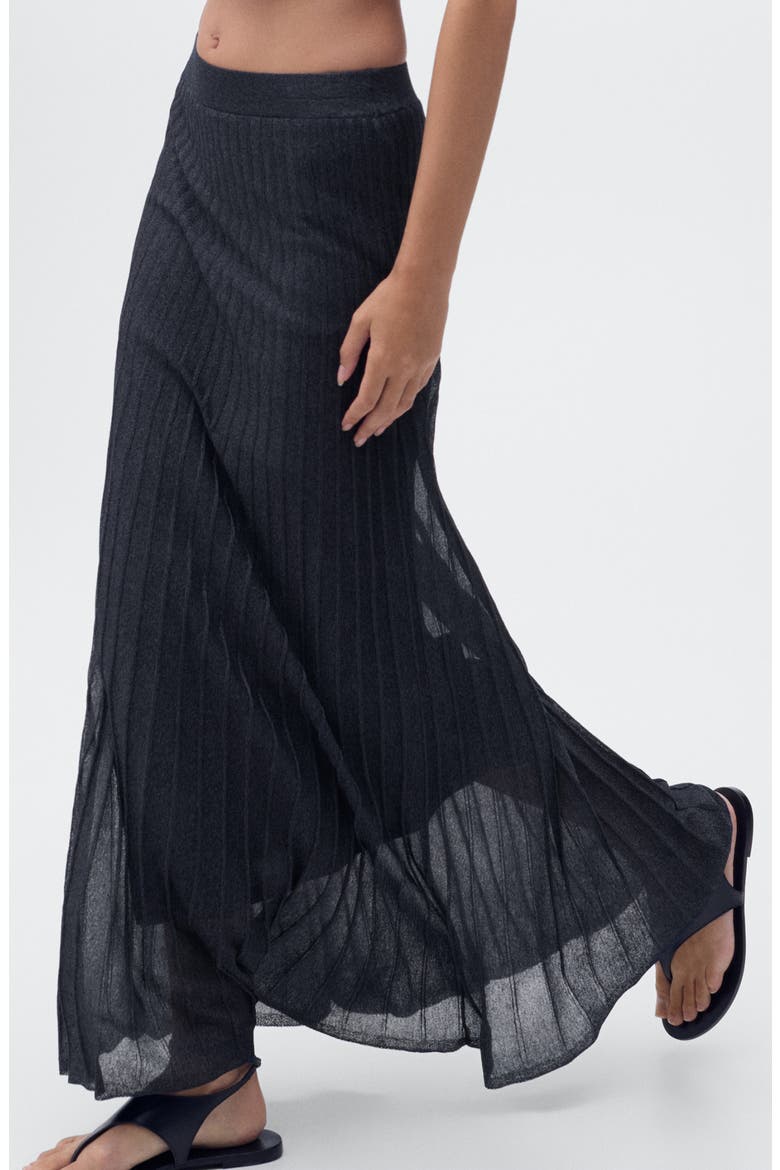 Metallic Knit Pleated Skirt, Alternate, color, NAVY