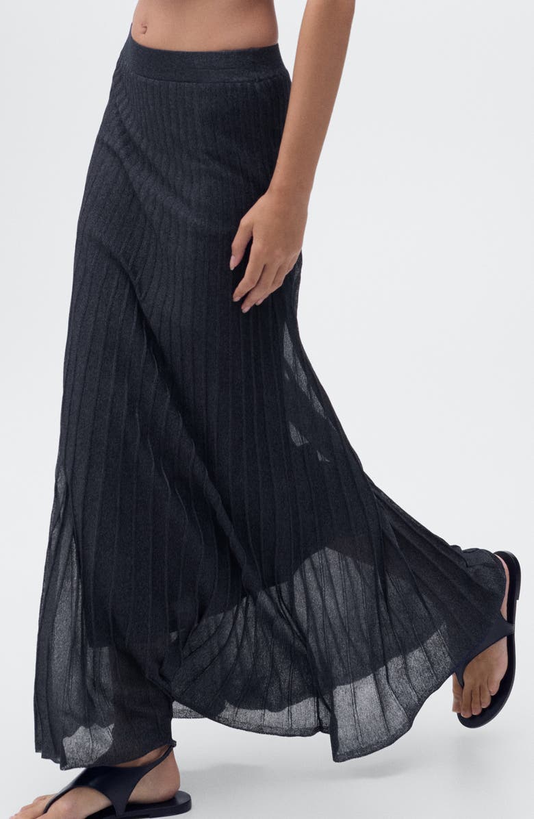 MANGO Metallic Knit Pleated Skirt, Alternate, color, Navy