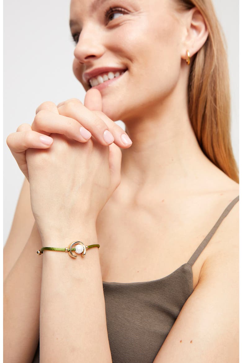 Green Thread Gold-plated Pearl Shell Bracelet, Alternate, color, Gold