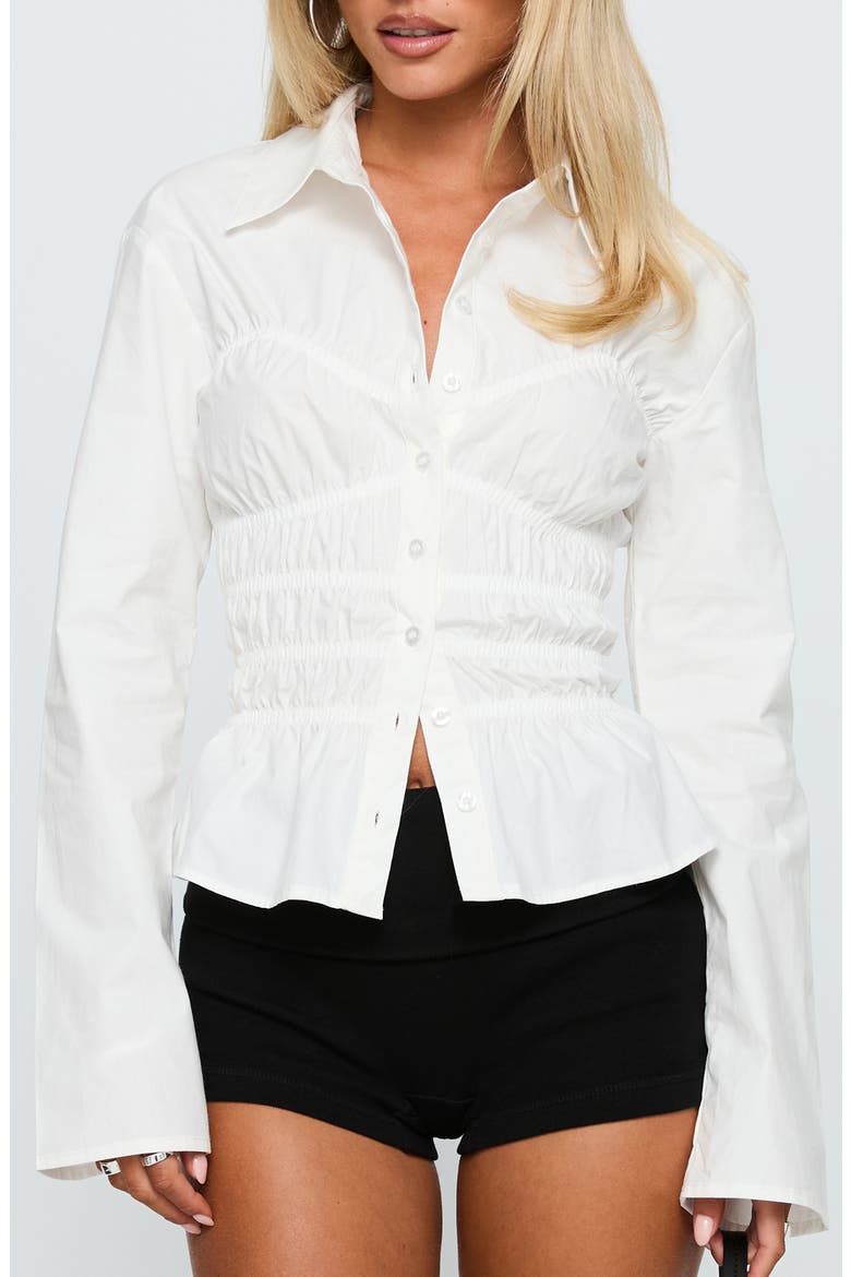 Lisel Shirred Button-Up Shirt, Main, color, WHITE