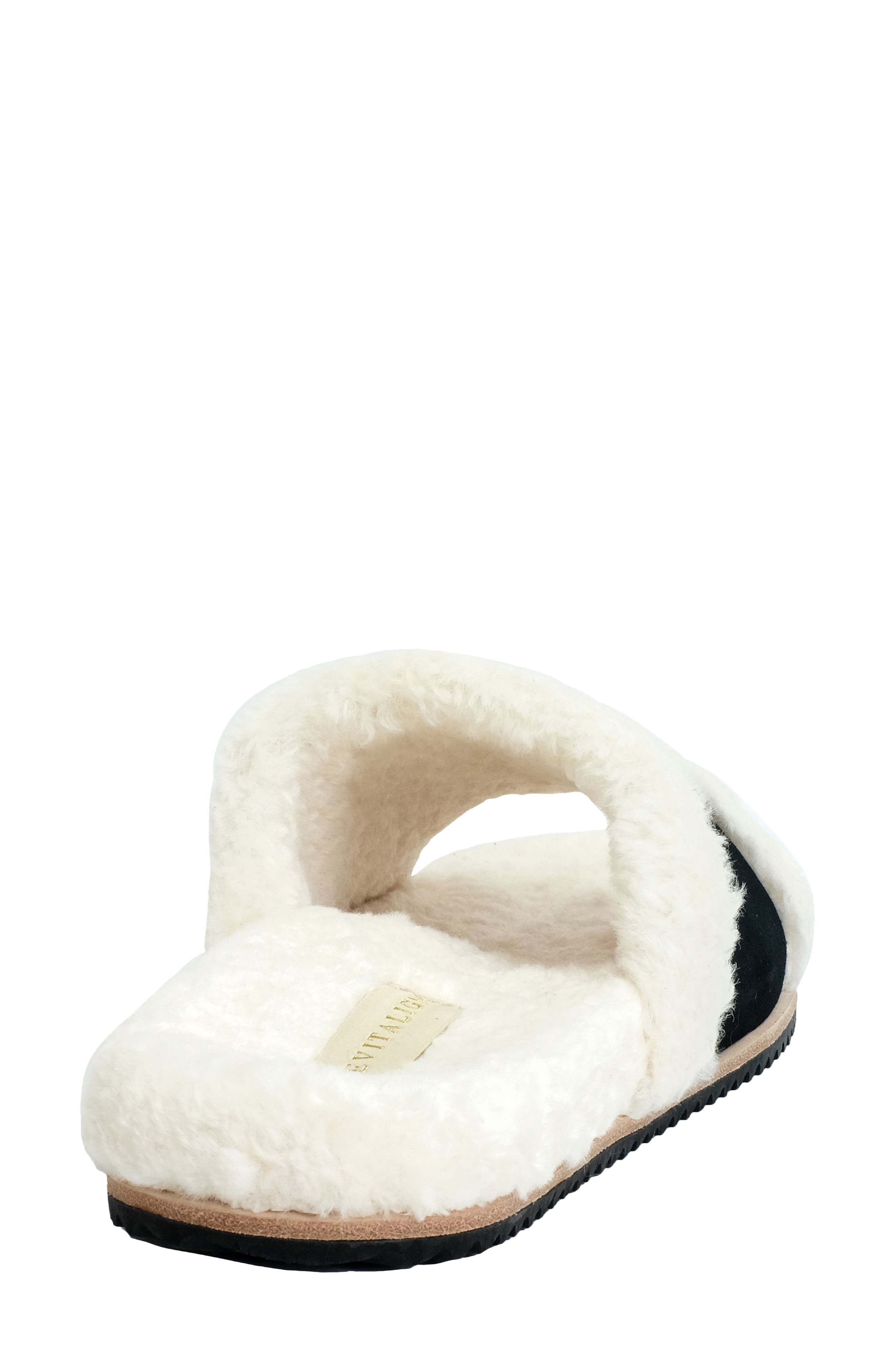 Revitalign Clara Orthotic Faux Fur Lined Slide Slipper, Alternate, color, Black