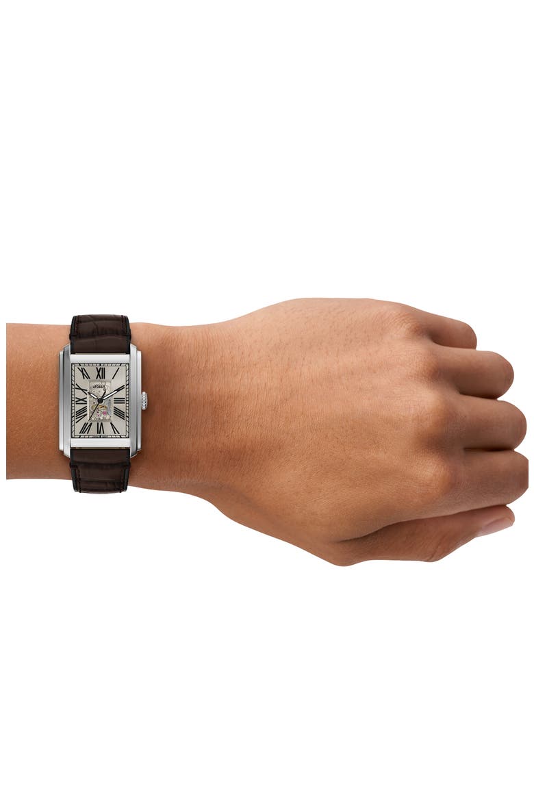 Carraway Open Heart Leather Strap Watch, 30mm x 42mm, Alternate, color, BROWN/ WHITE
