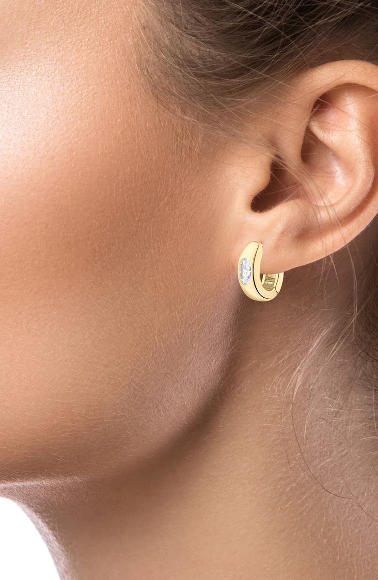 JARDIN Oval Cubic Zirconia Huggie Hoop Earrings, Alternate, color, Clear Gold