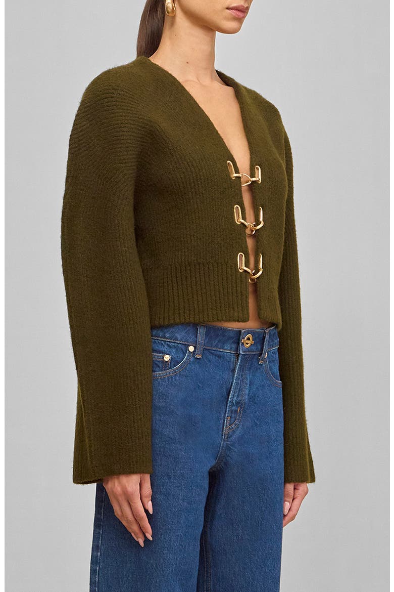 Mayalu Crop Rib Cardigan, Alternate, color, DEEP ROSEMARY