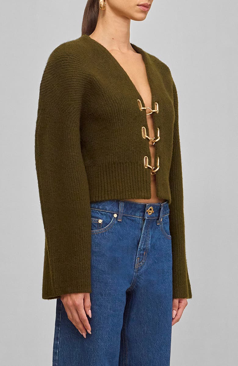 Cult Gaia Mayalu Crop Rib Cardigan, Alternate, color, Deep Rosemary