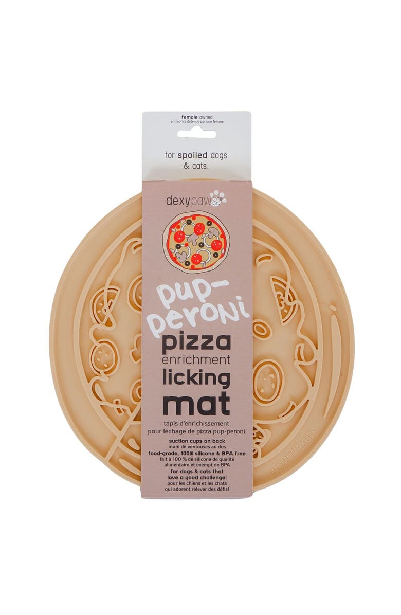 Dexypaws Enrichment Lick Mat Pupperoni Pizza Grooved Silicone, Main, color, Brown