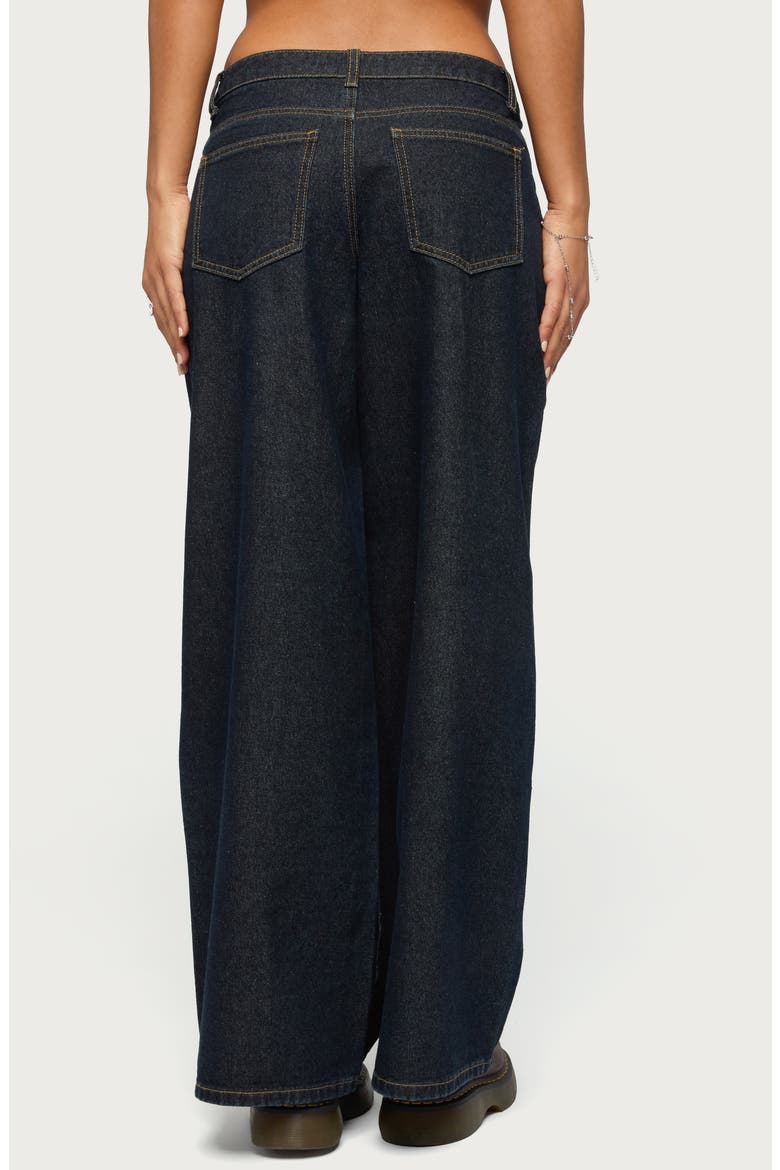 Pleated Low Rise Wide Leg Jeans, Alternate, color, DARK-BLUE-WASHED