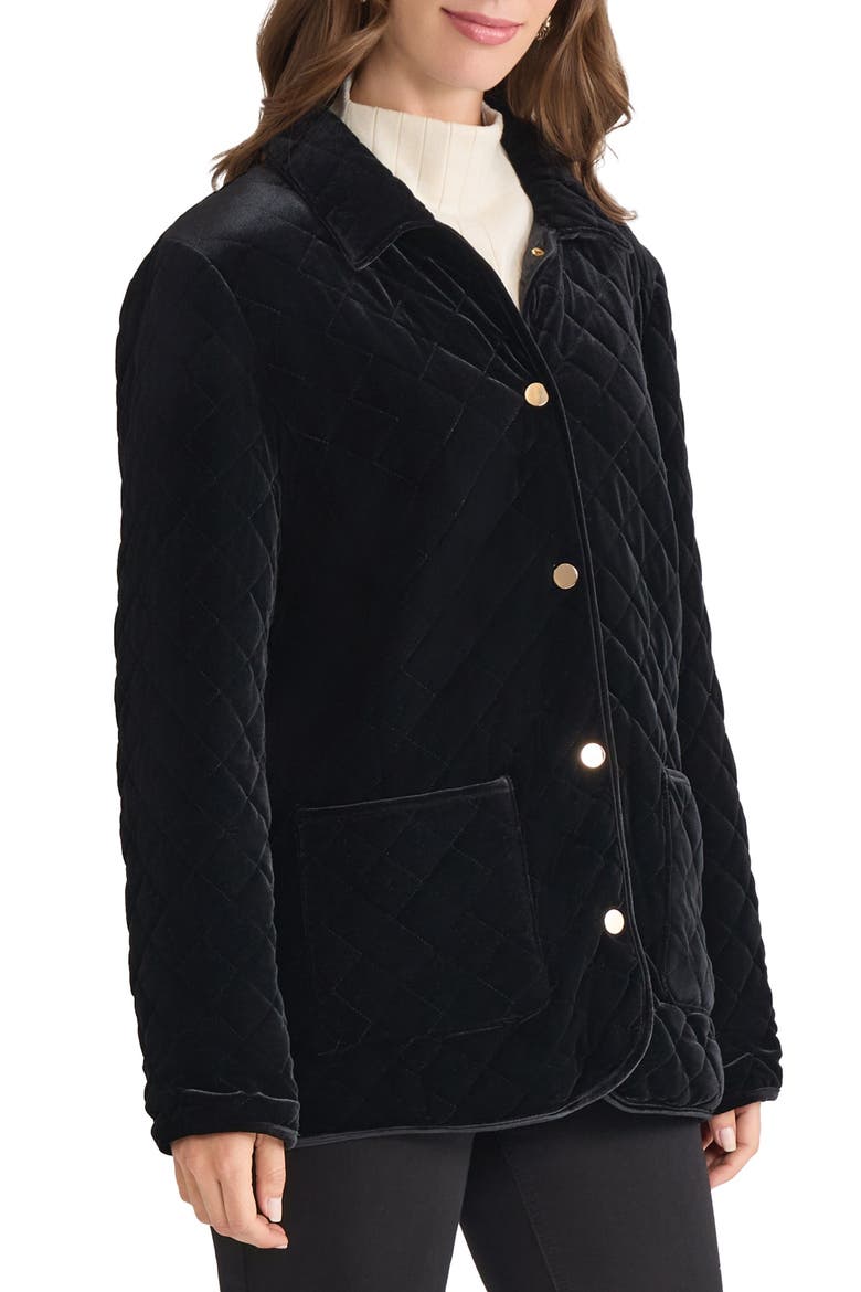 Quilted Velvet Snap Front Jacket, Alternate, color, JONES BLACK