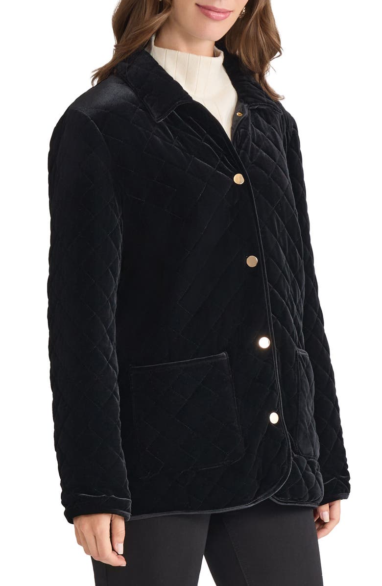 Jones New York Quilted Velvet Snap Front Jacket, Alternate, color, Jones Black