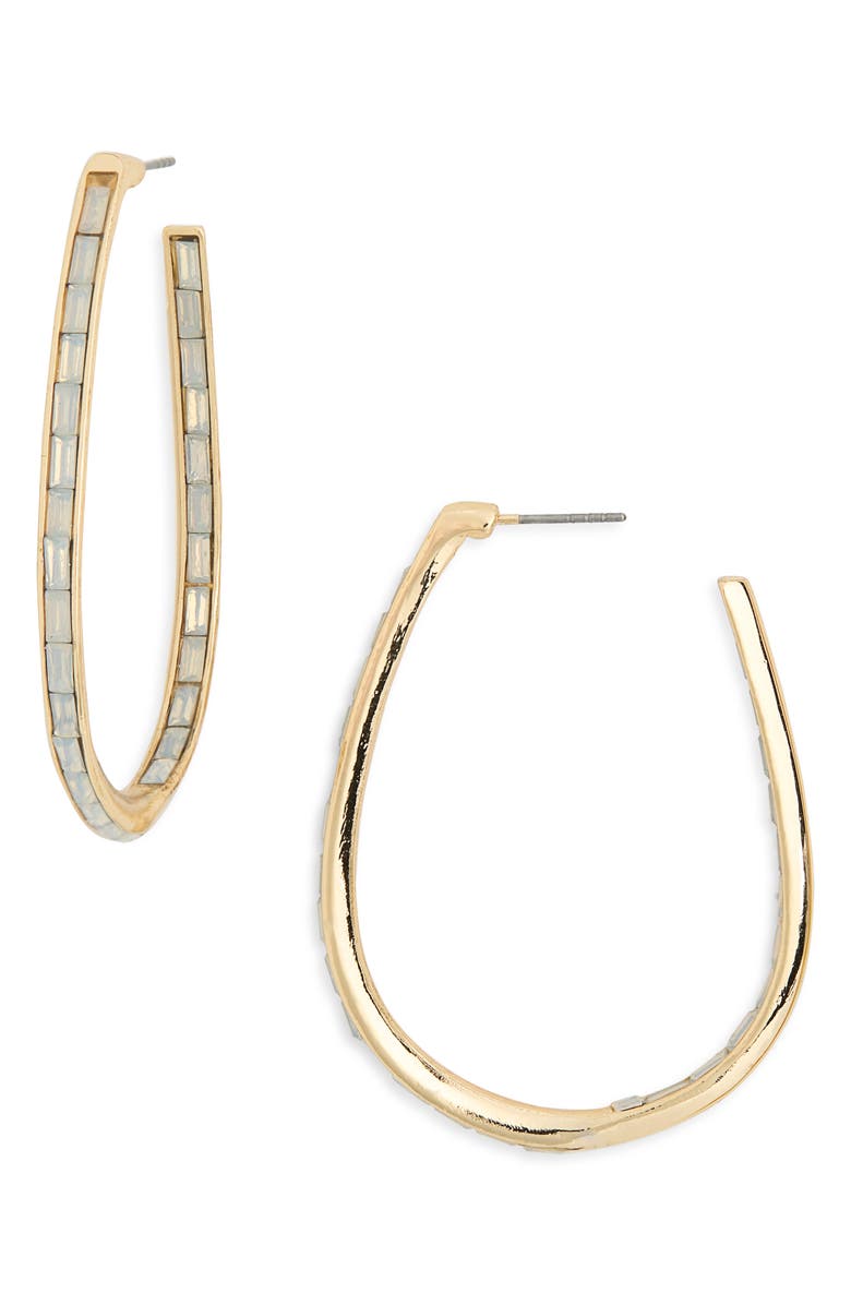 NORDSTROM RACK Inside Out Baguette J-Hoop Earrings, Main, color, White Opal- Gold
