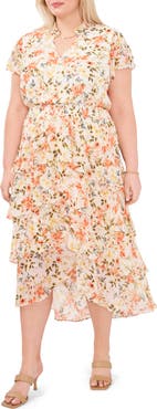 1.STATE Smocked Ruffle Tiered Midi Dress