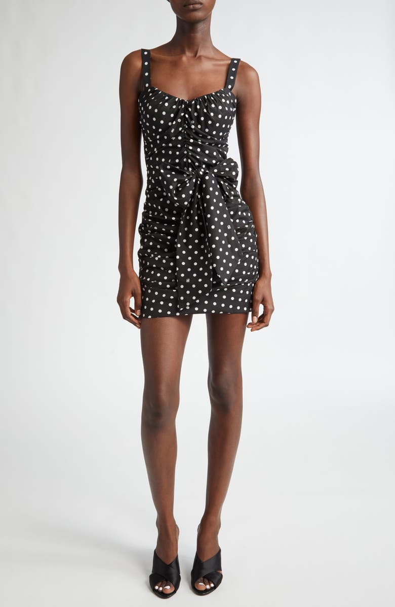 Dolce&Gabbana Polka Dot Bow Ruched Minidress, Main, color, 