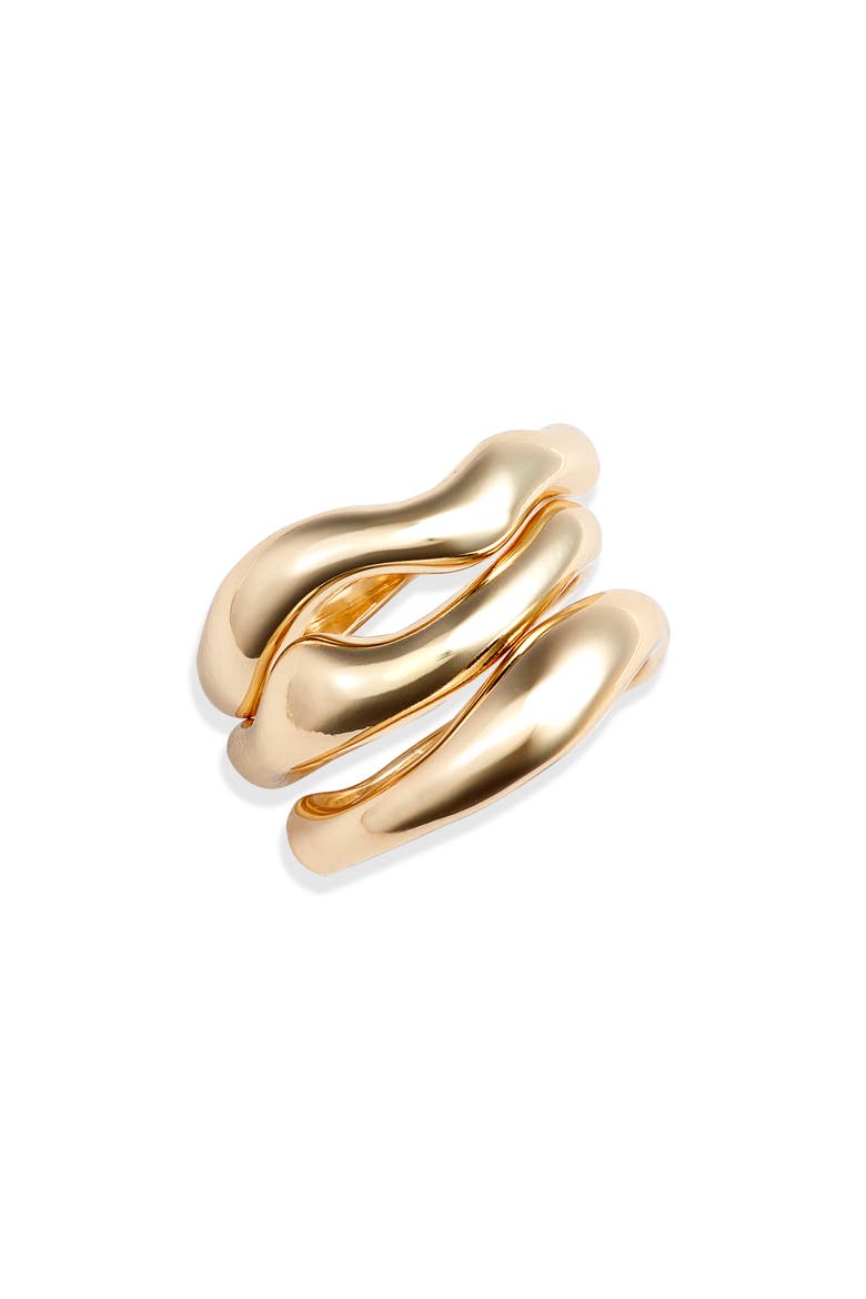 Set of 3 Molten Metal Rings, Main, color, GOLD