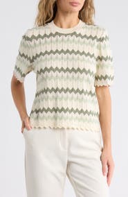 Adrianna Papell Zigzag Short Sleeve Pointelle Sweater