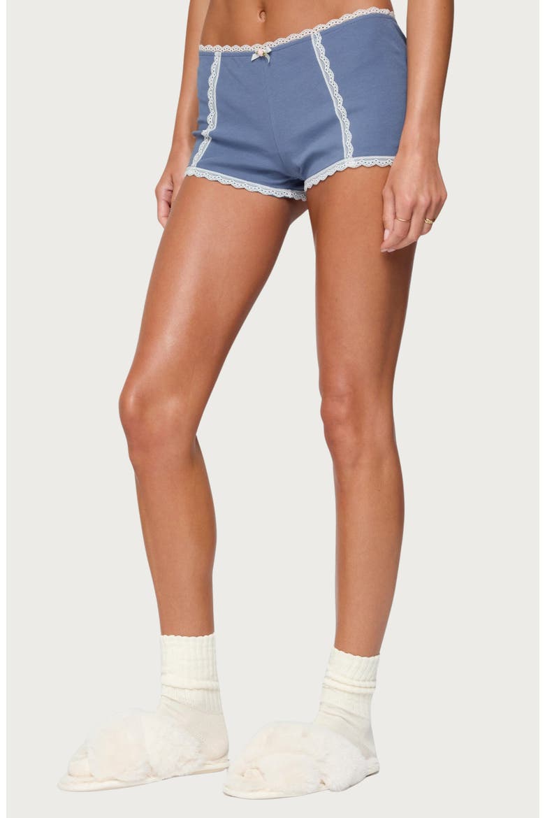 Eliane Contrast Lace Micro Shorts, Alternate, color, BLUE