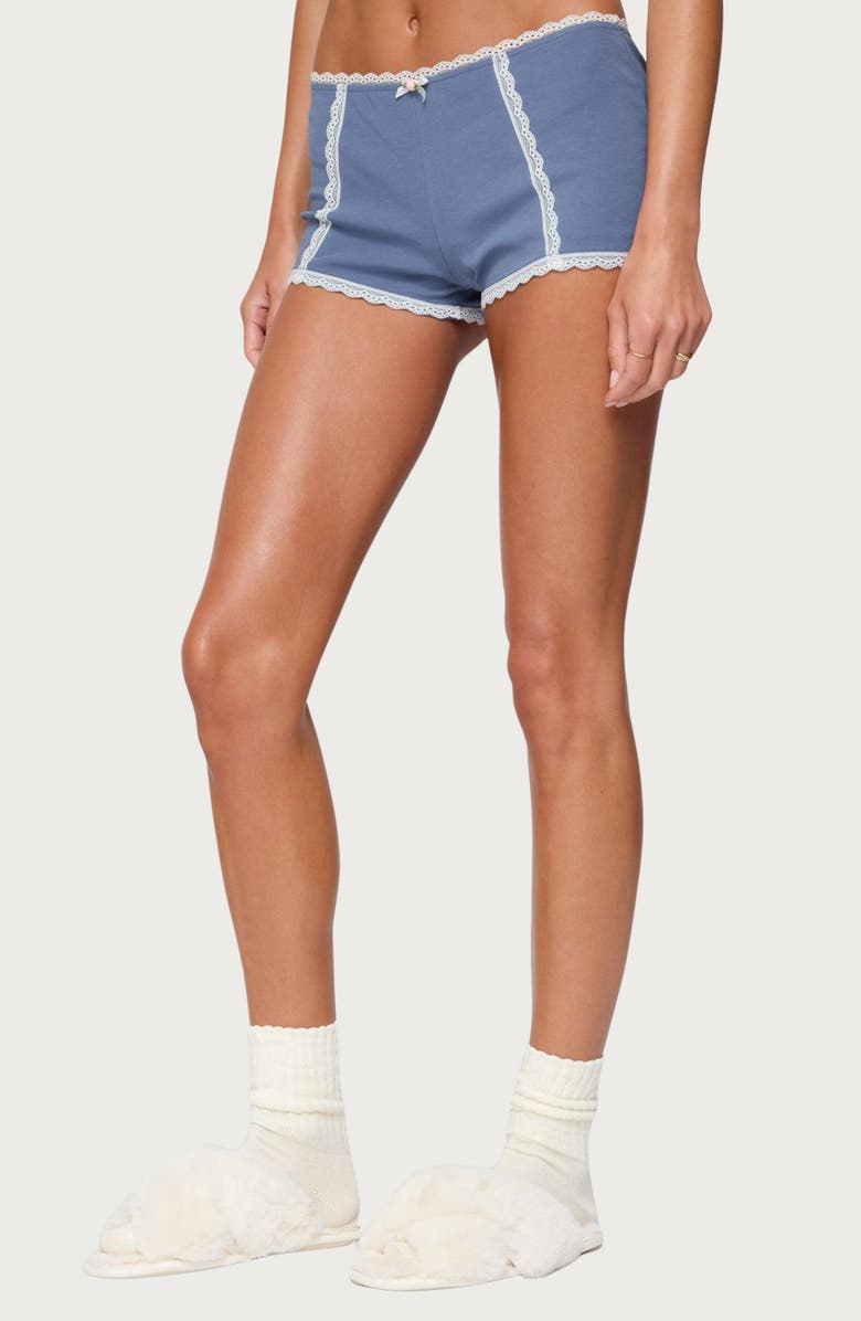 EDIKTED Eliane Contrast Lace Micro Shorts, Alternate, color, Blue