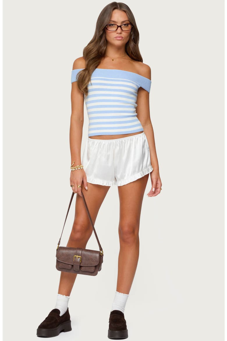 Deni Stripe Off the Shoulder Knit Top, Alternate, color, LIGHT-BLUE