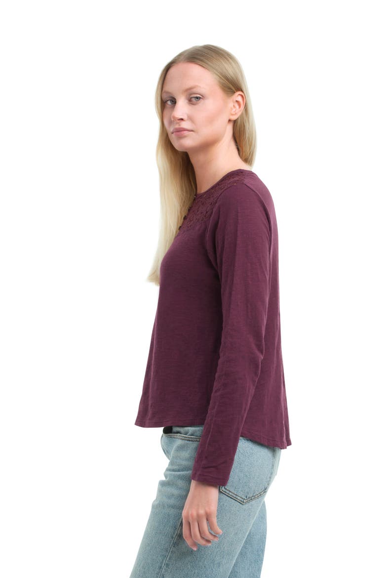 Lace Yoke Henley Tee, Alternate, color, Dark Fig