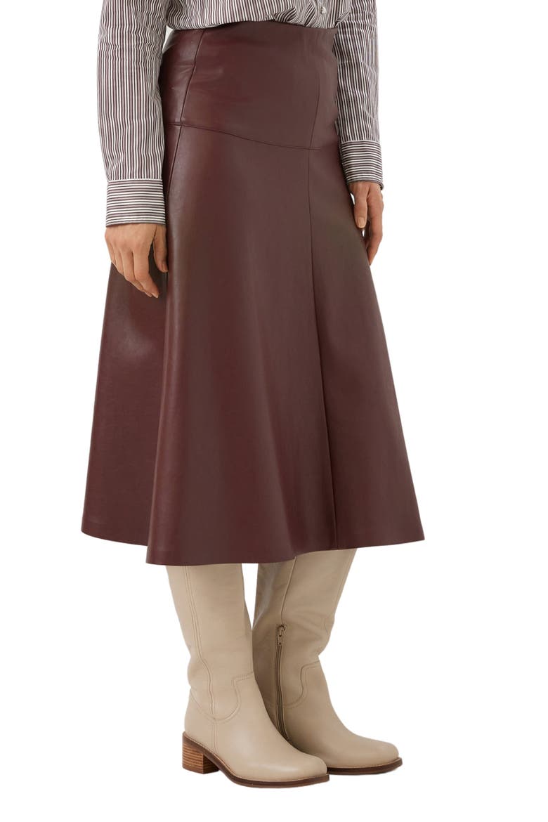 Faux Leather Midi Skirt, Alternate, color, WINE