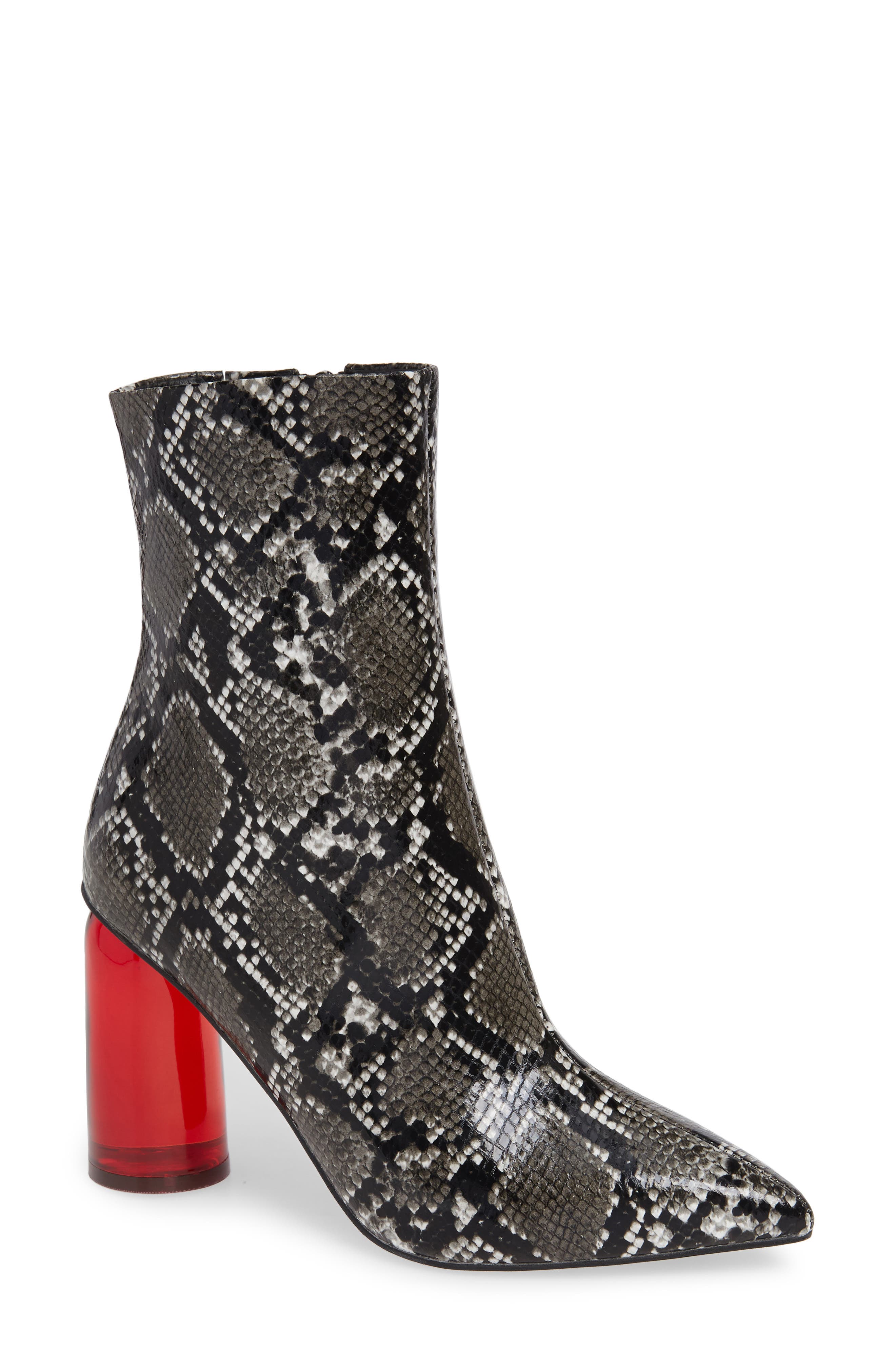 Lustful Bootie, Main, color, BLACK GREY SNAKE/ RED COMBO