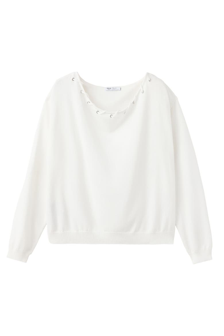 Grommet Detail Boat Neck Sweater, Main, color, WHITE