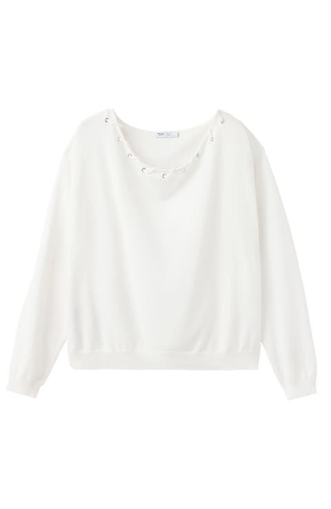 Grommet Detail Boat Neck Sweater