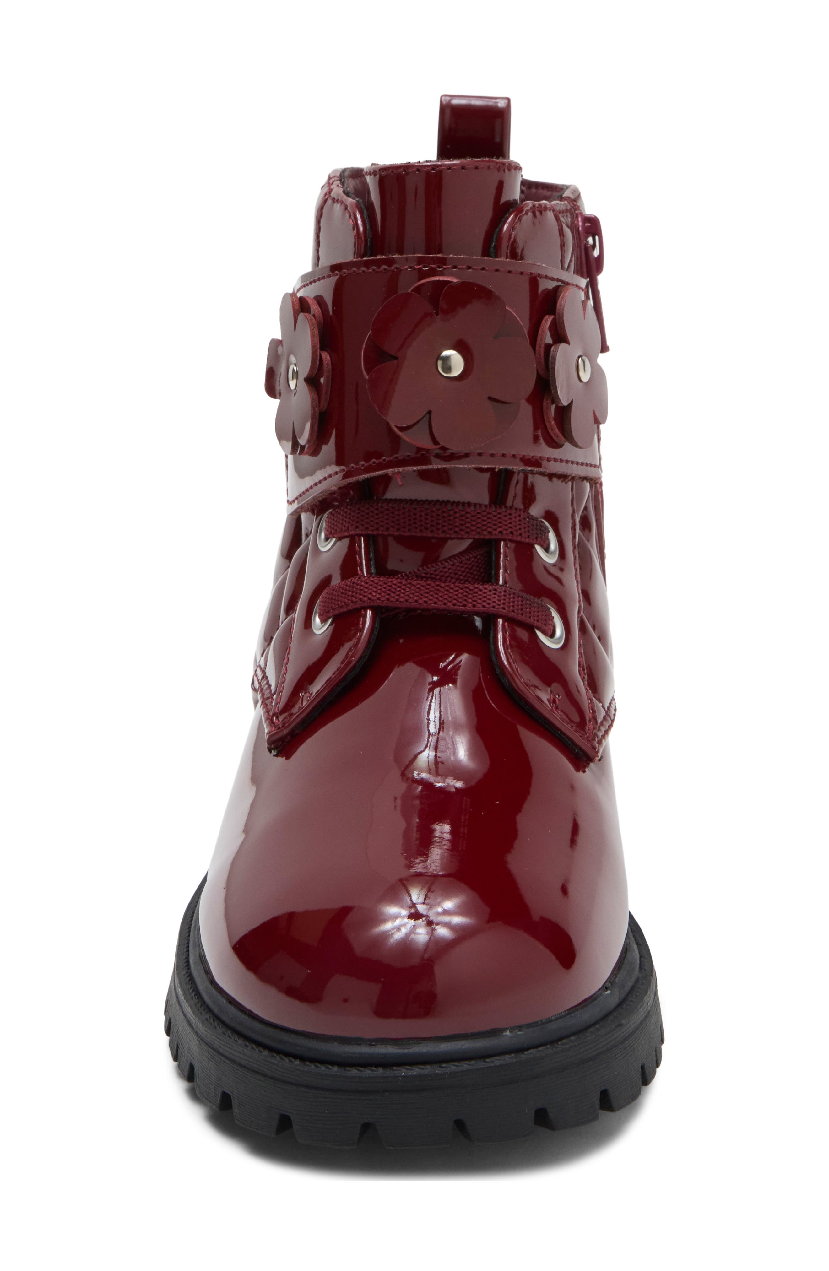 Kids' Brynn Flower Faux Leather Combat Boot, Alternate, color, BURGUNDY