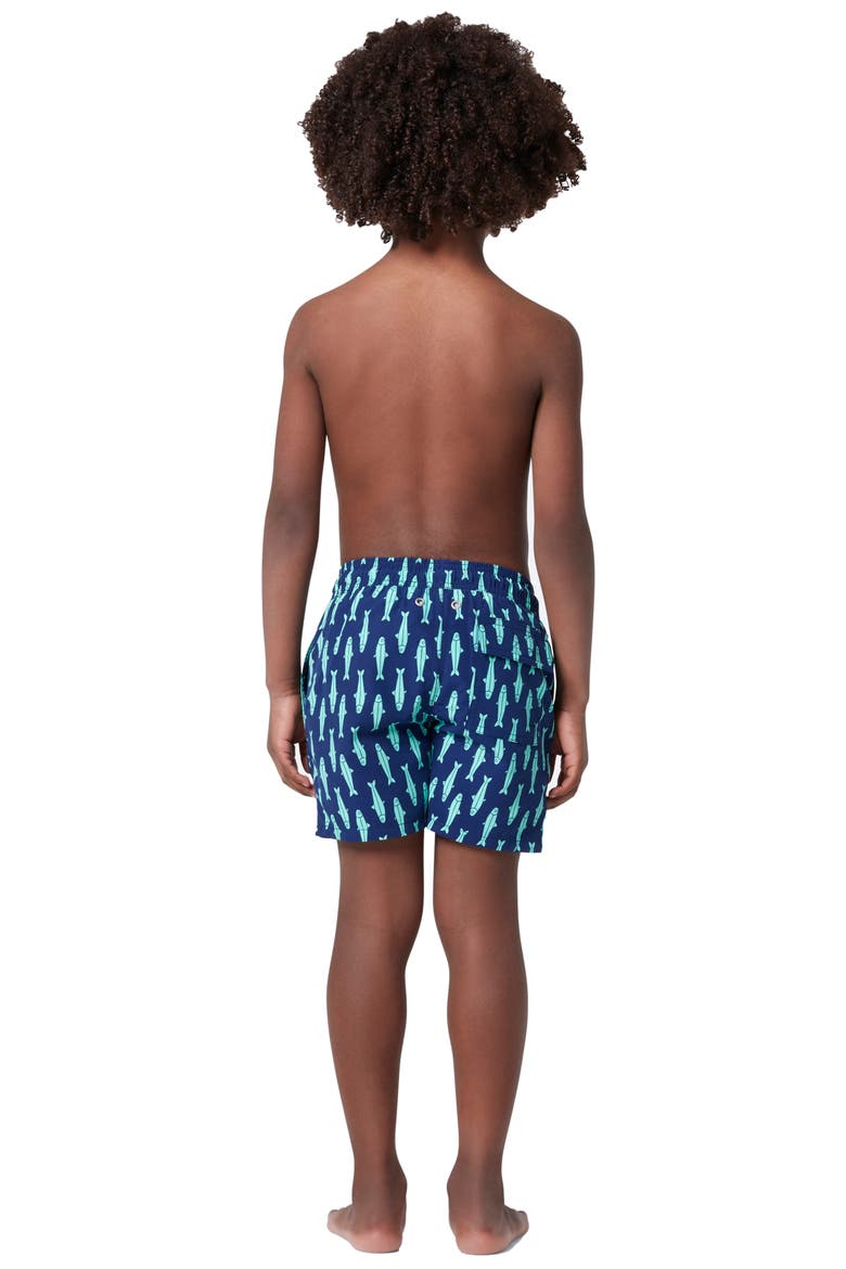 Kids' Fish Print Swim Trunks, Alternate, color, INK BLUE AND GREEN