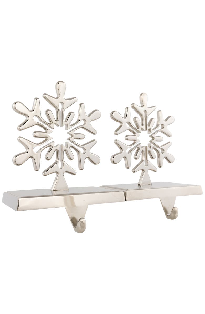 Northlight Set of 2 Solid Silver Snowflake Cutout Christmas Metal Stocking Holders 6.5", Alternate, color, 