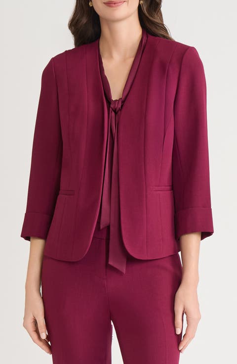 Three-Quarter Sleeve Open Front Seamed Blazer