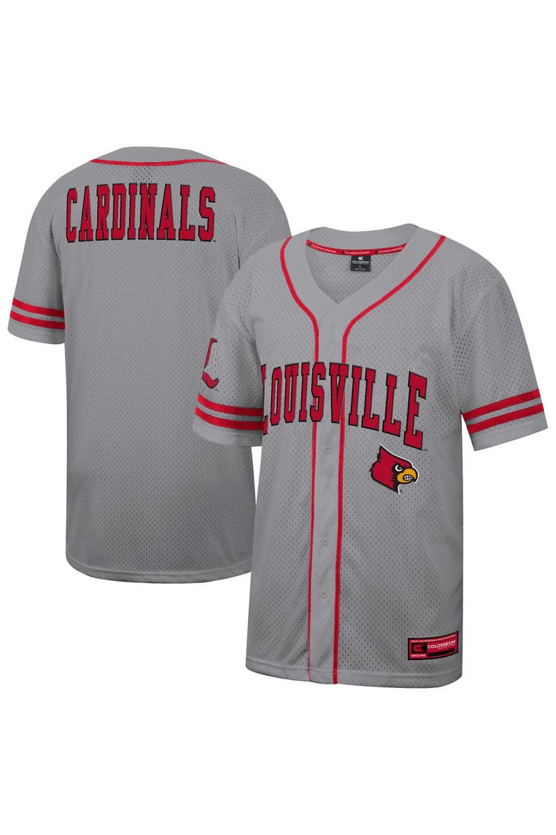 Men's Colosseum Gray Louisville Cardinals Free Spirited Baseball Jersey, Main, color, Gray