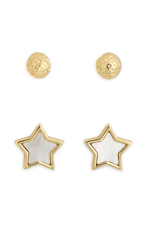Mother-of-Pearl Star & Solid Stud Earrings