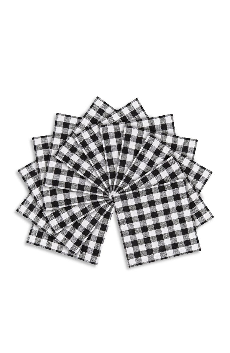 Solino Home Linen Cocktail Napkins - Gingham Check, 6" x 6", Main, color, Black