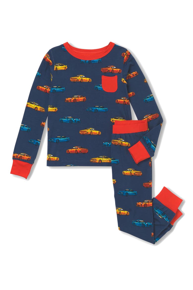 Kids' Vaporwave Cars Fitted Two-Piece Pajamas, Main, color, BLUE