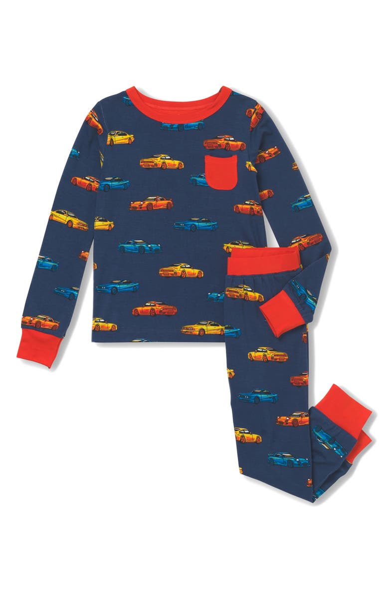Hatley Kids' Vaporwave Cars Fitted Two-Piece Pajamas, Main, color, 