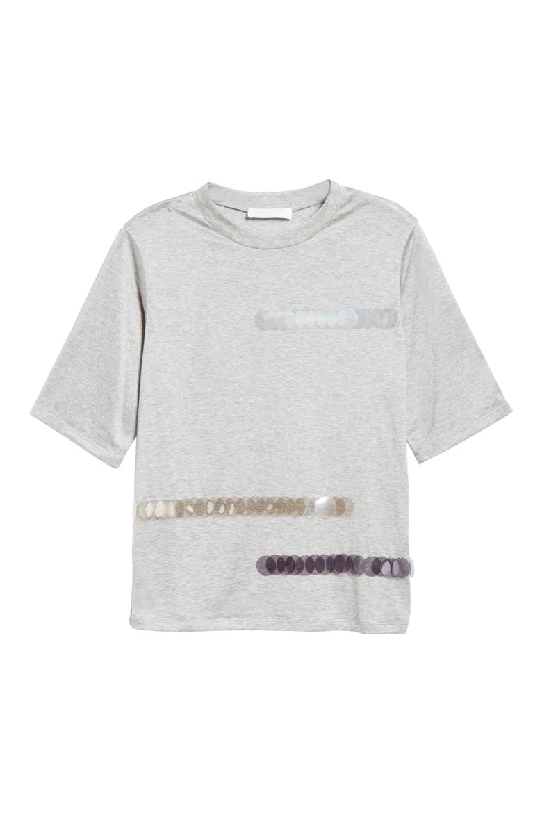 Paillette Detail Cotton Tee, Alternate, color, GREY