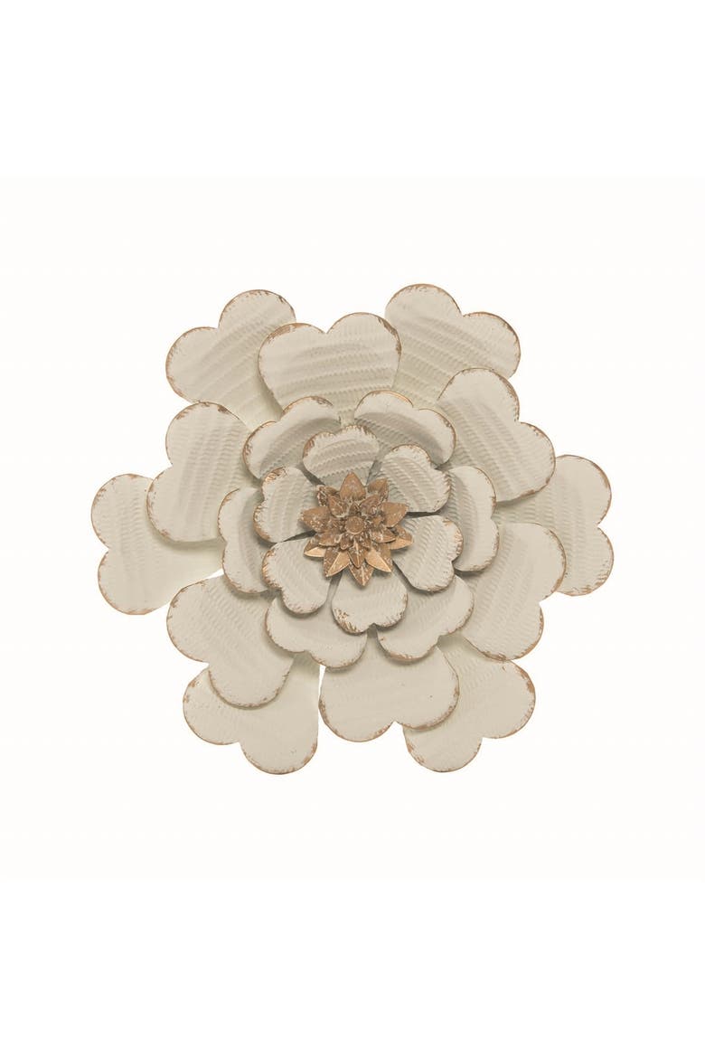 12.25 x 12.25 inch White Metal Layered Flower Wall Decor, Main, color, Beige