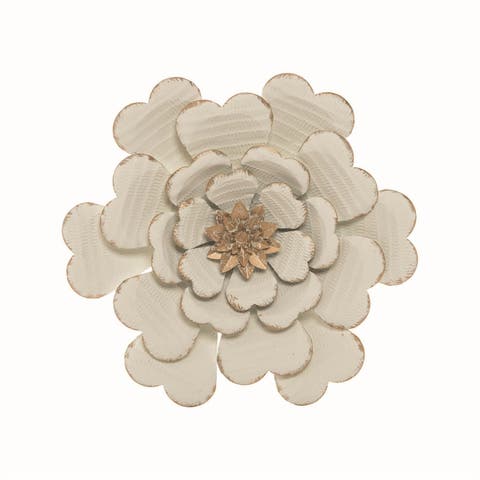 12.25 x 12.25 inch White Metal Layered Flower Wall Decor