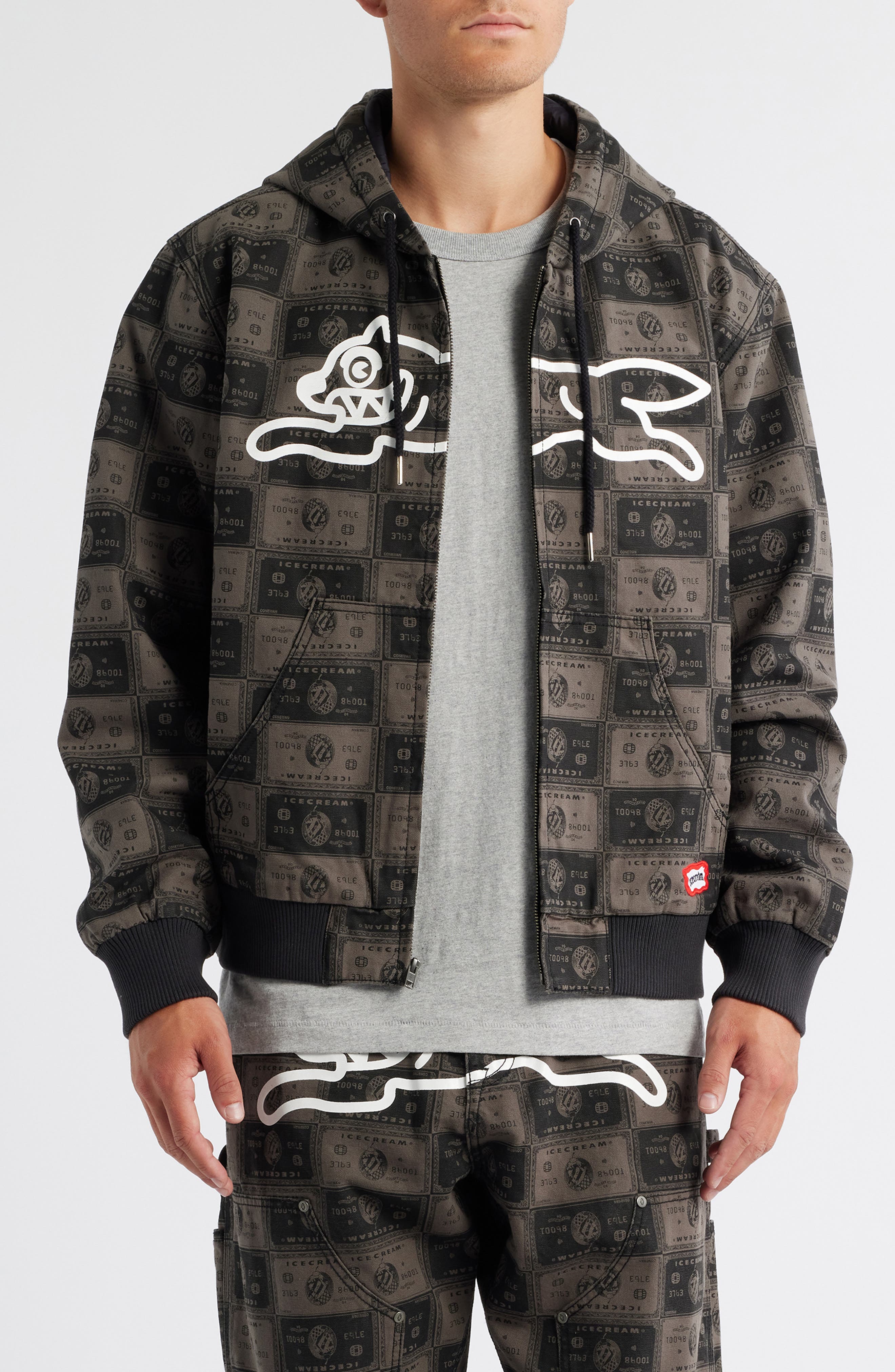 ICECREAM Credit Check Workwear Zip-Up Cotton Graphic Hoodie