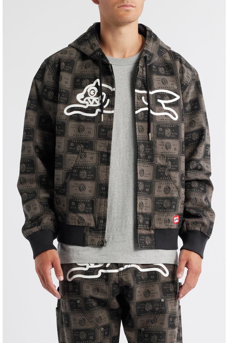 Credit Check Workwear Zip-Up Cotton Graphic Hoodie, Main, color, DARK GULL GREY