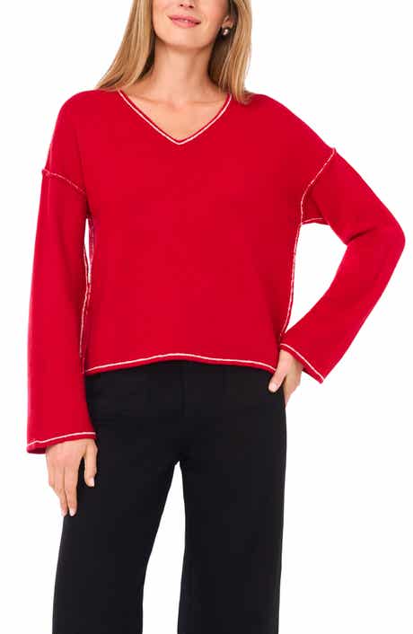 Vince Camuto Contrast Detail V-Neck Sweater