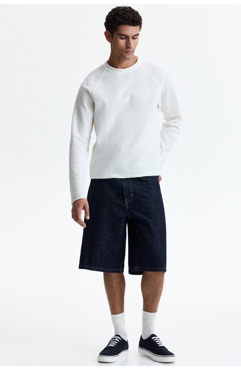 H&M Baggy Twist-detail Denim Shorts, Alternate, color, Dark Denim Blue
